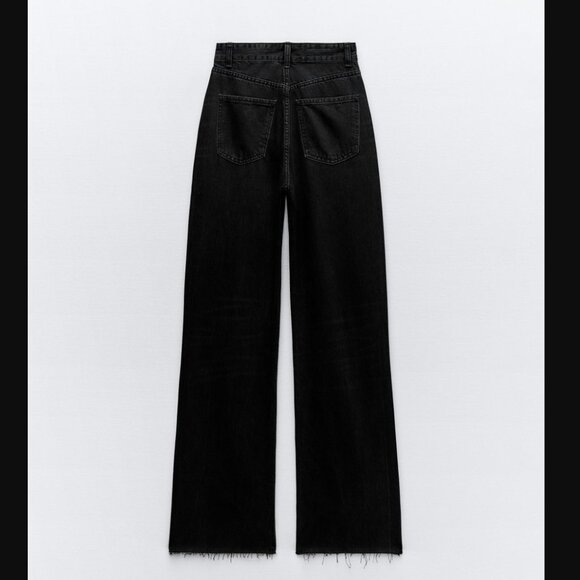 NWT ZARA TRF HIGH RISE WIDE LEG JEANS BLACK - Picture 3 of 4